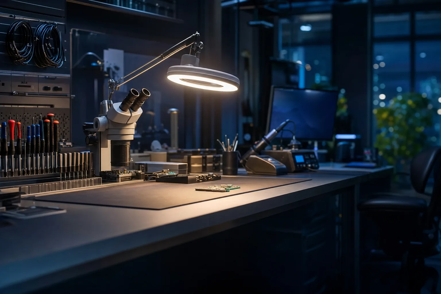 The repair bench at C-Tech Repair in Riverside